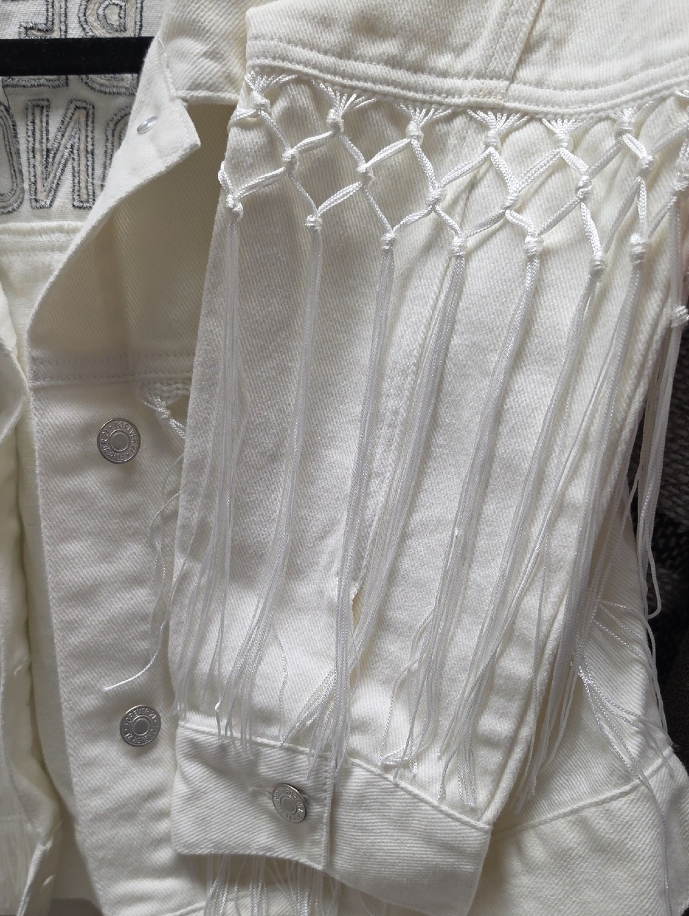 Forever 21 "Babe Of Honor" White Denim Jacket With Fringe Detail - Picture 4 of 5